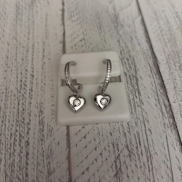 Sterling Silver/CZ Stone Huggie Earrings New - Picture 2 of 4